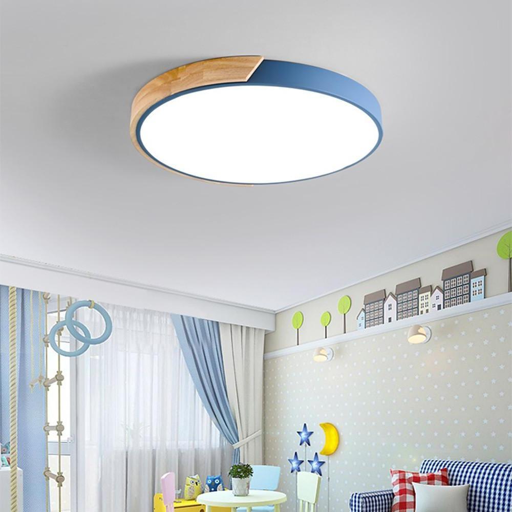 Nordic LED Flush Mount Ceiling Light with Wood Accent - 16 Inch