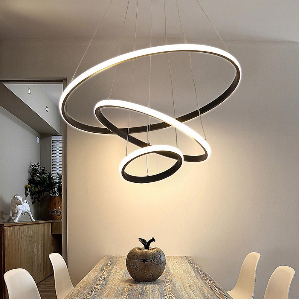 Adjustable Triple Ring Dimmable LED Chandelier Modern Black Metal