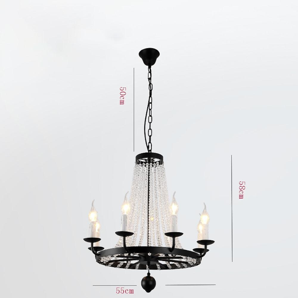 Vintage Wagon Wheel Crystal Chandelier - Black Metal Candle Style