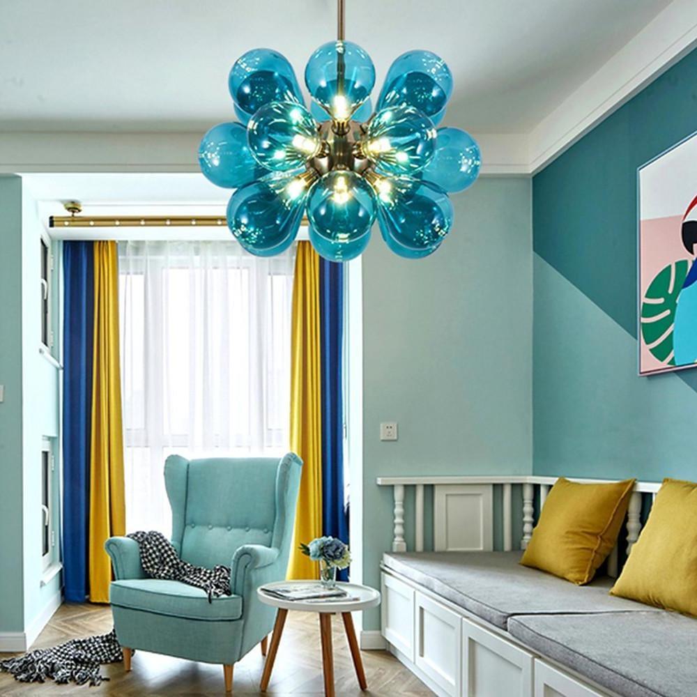 Retro Glass Globe Chandelier with 18 LED Bulbs - Modern Ambient Light