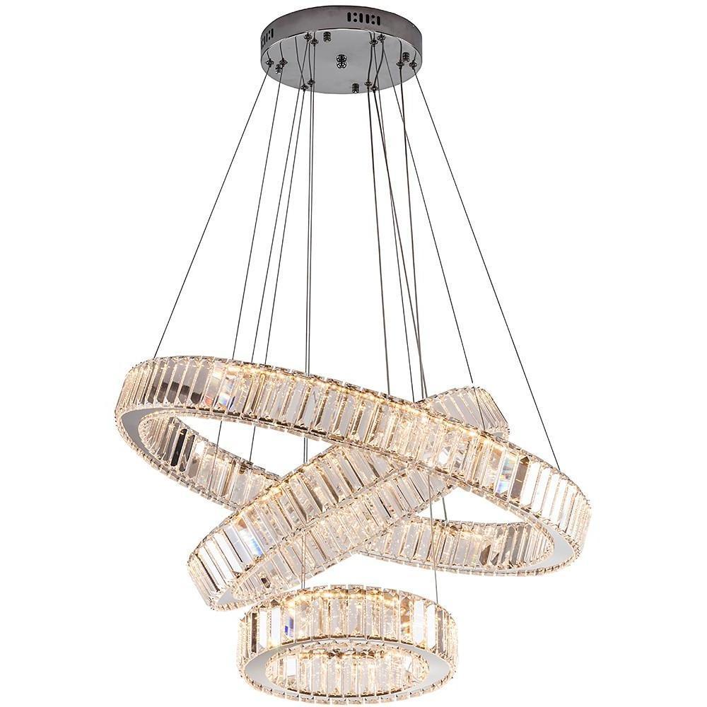 Crystal 3-Tier Ring Pendant Light Modern Chrome Chandelier