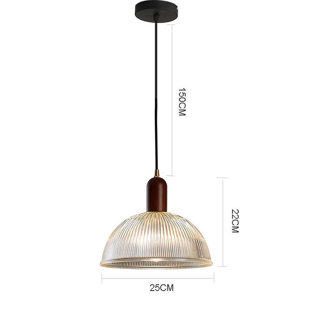 Vintage Glass Wood Pendant Light Bowl Ceiling Fixture