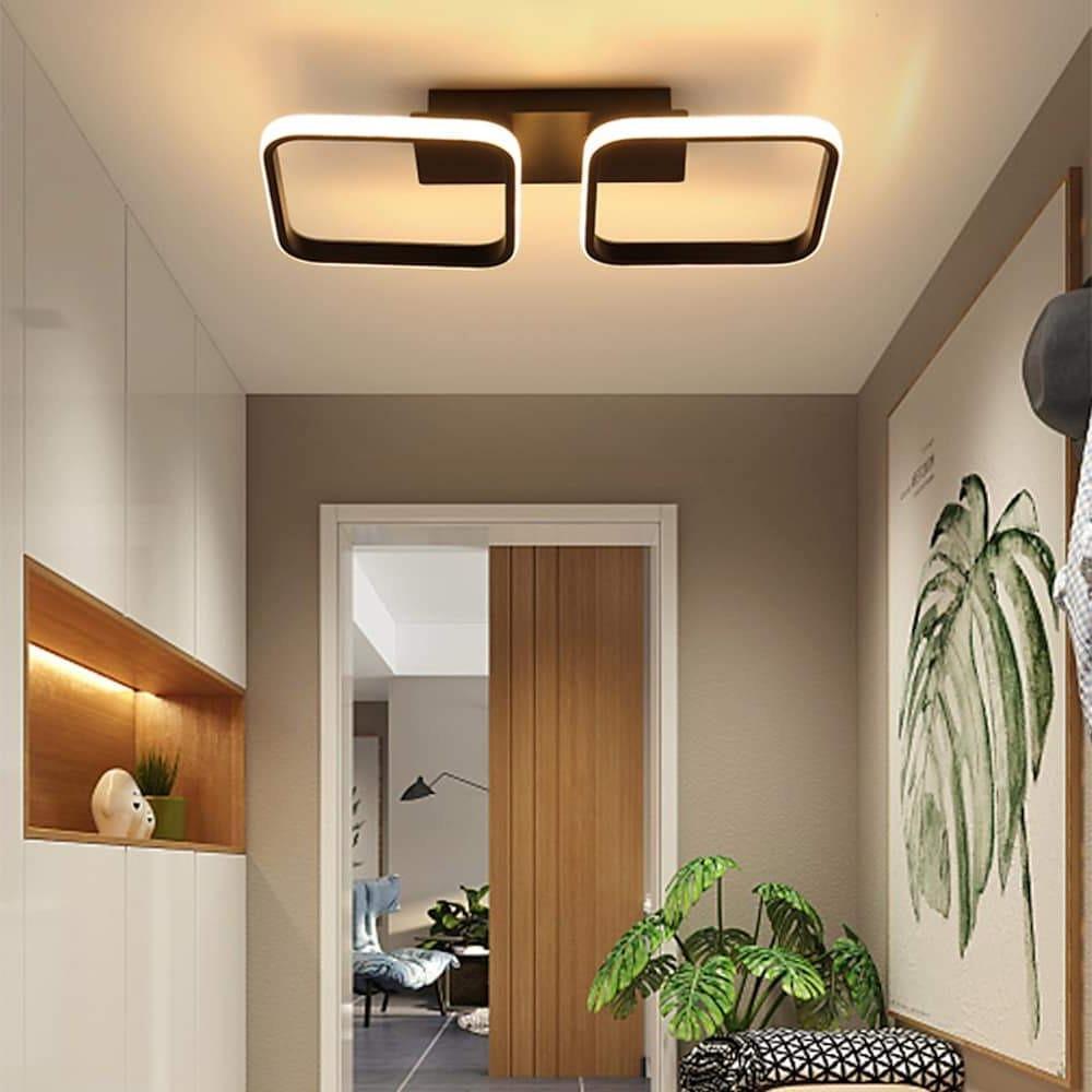 Modern Dual Square Acrylic LED Flush Mount Ceiling Light - Black