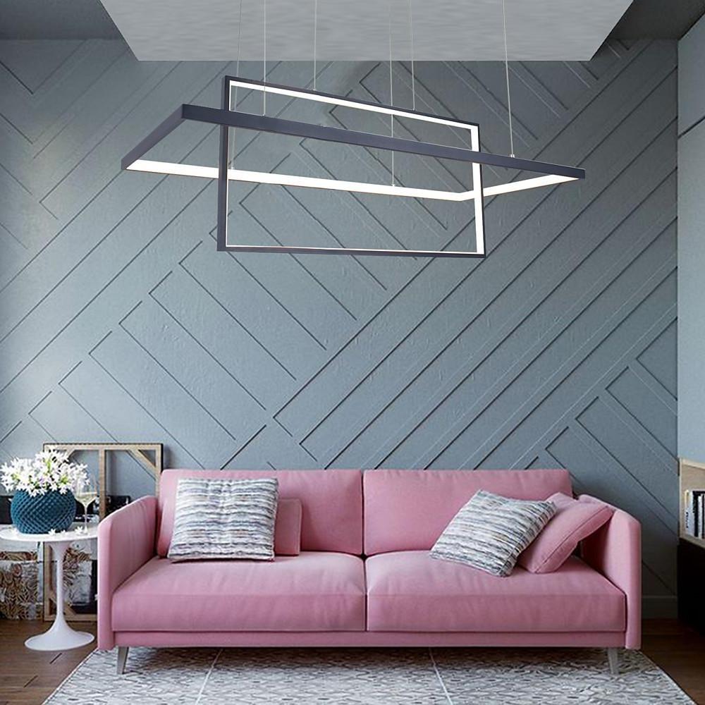 2-Tier Rectangular LED Pendant Light Modern Aluminum Black White
