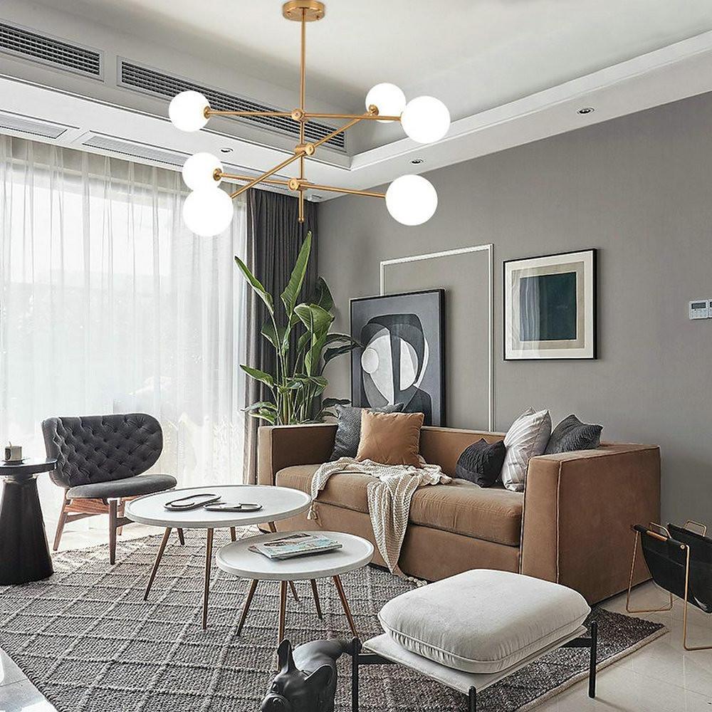 Geometrical Gold Sputnik Chandelier with Glass Globes 6-Light