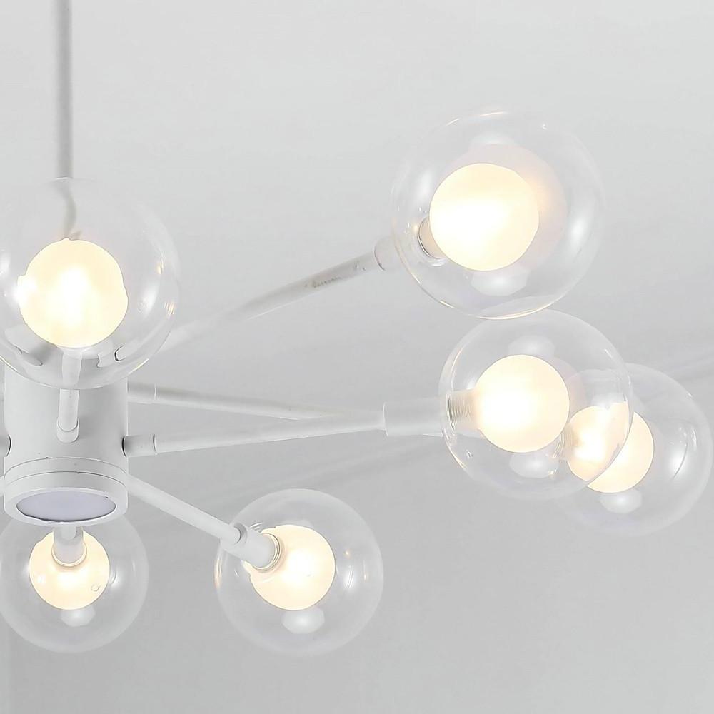 10-Light Glass Globe Chandelier Contemporary Sputnik Design White