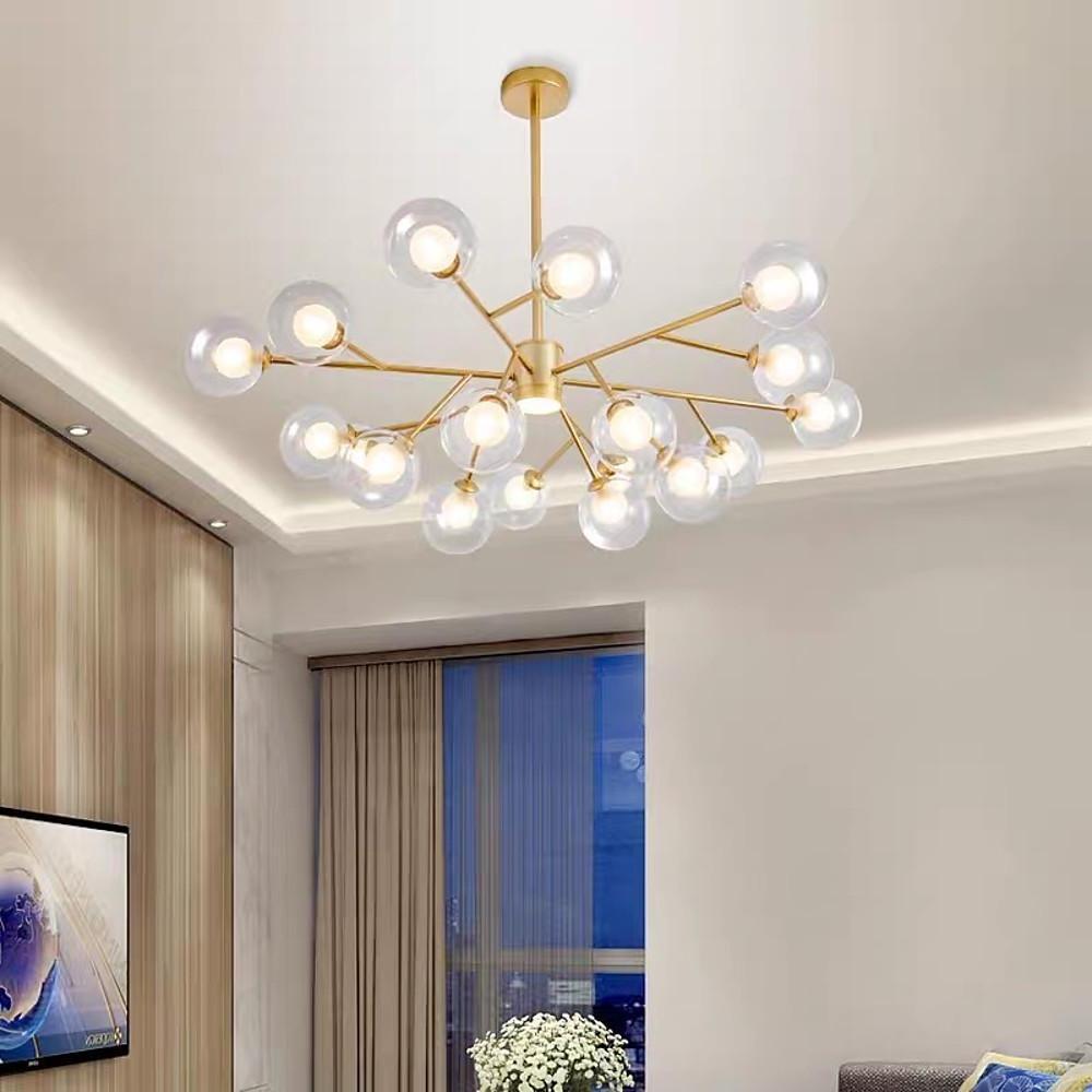 9-Light Modern Glass Chandelier with Gold Metal Frame