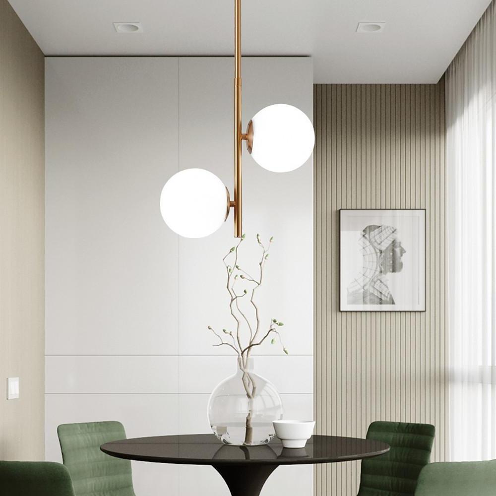Modern Ball Glass Pendant Light – 2-Light Electroplated Finish