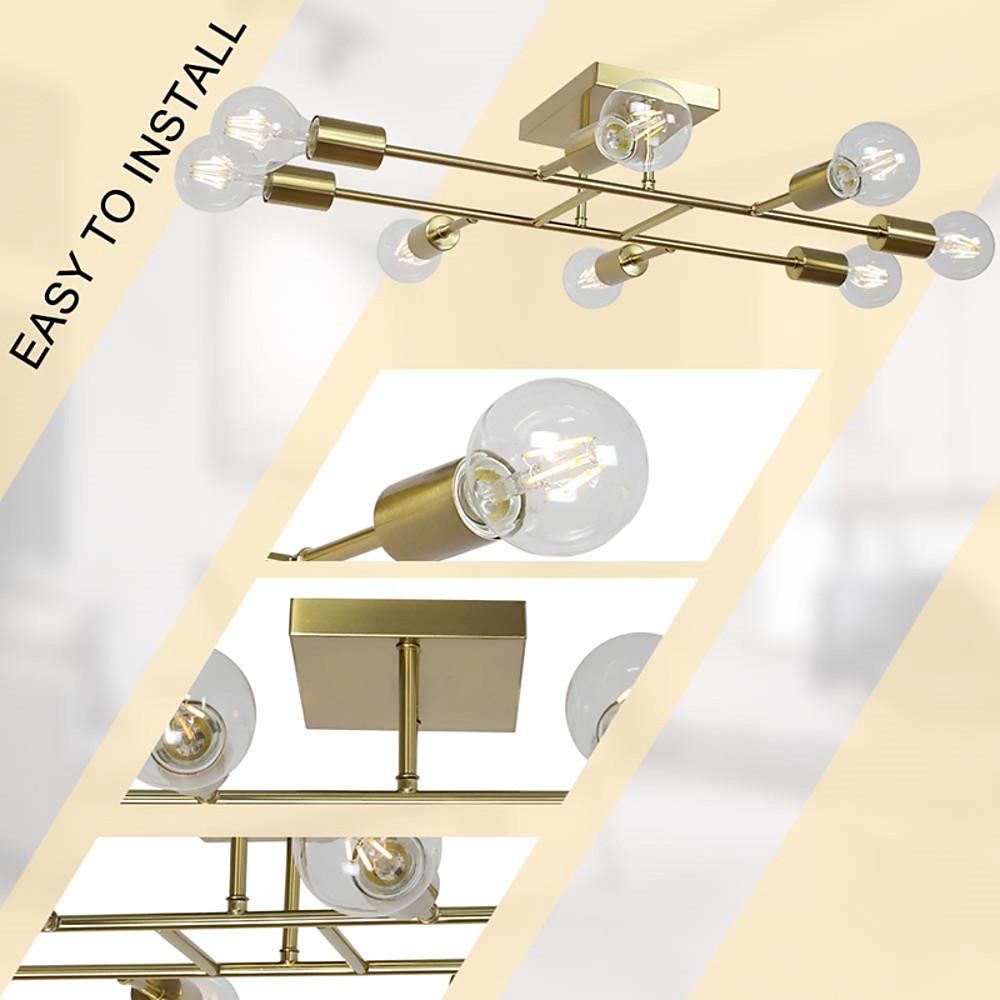 8-Light Vintage Semi Flush Mount Ceiling Light | Antique Brass