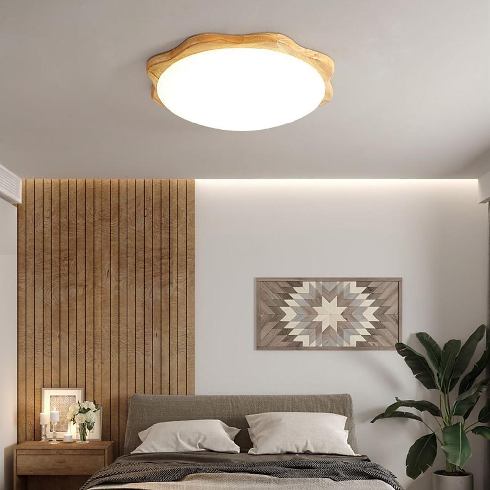 Minimalist Wood Flush Mount LED Ceiling Light - Nordic Style