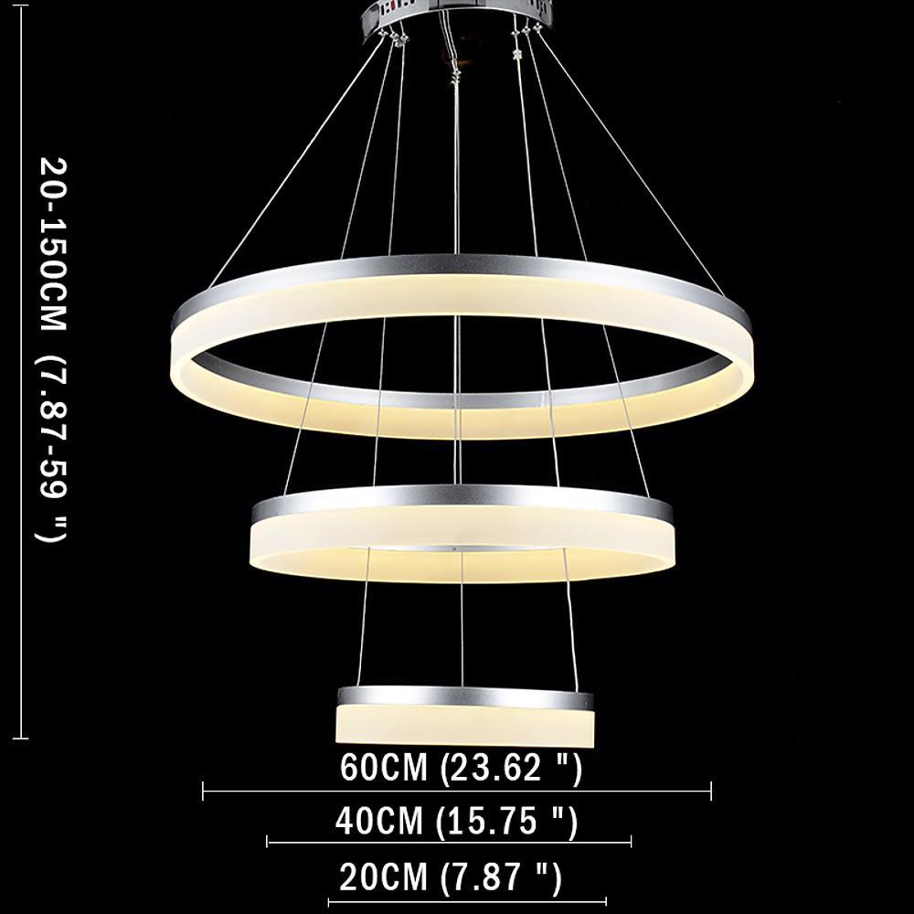 24" Triple Ring Modern Metal Acrylic LED Chandelier