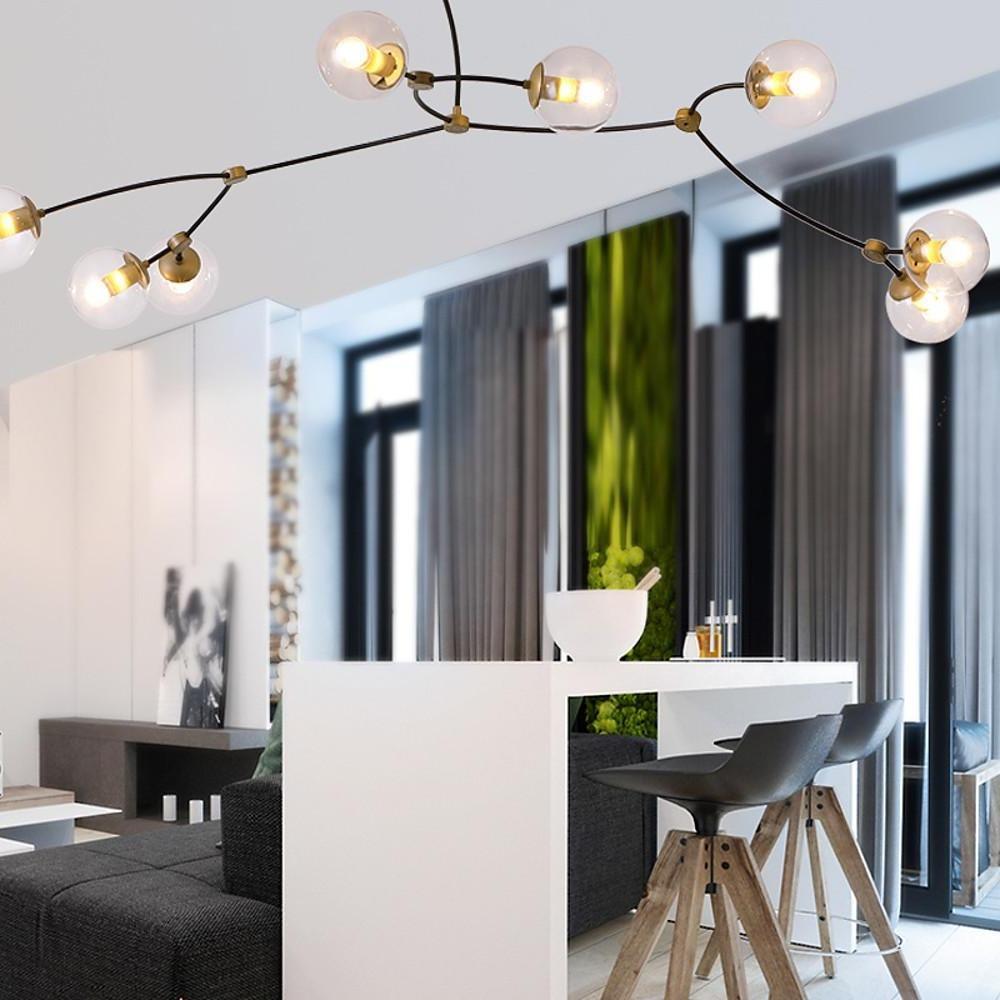 Modern 8-Light Chandelier with Electroplated Metal & Glass Globes