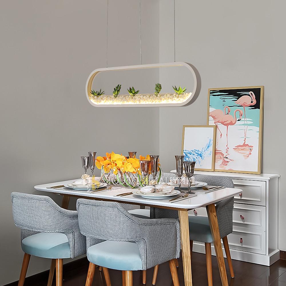 Rounded Rectangular Modern Pendant Light with Aluminum Frame