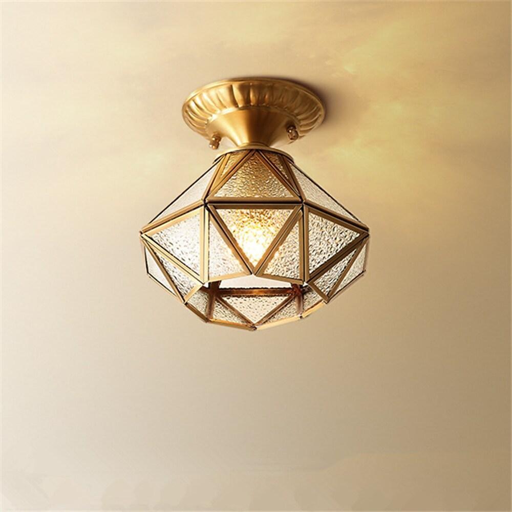 Vintage Flush Mount Ceiling Light with Metal Frame and Glass Shade