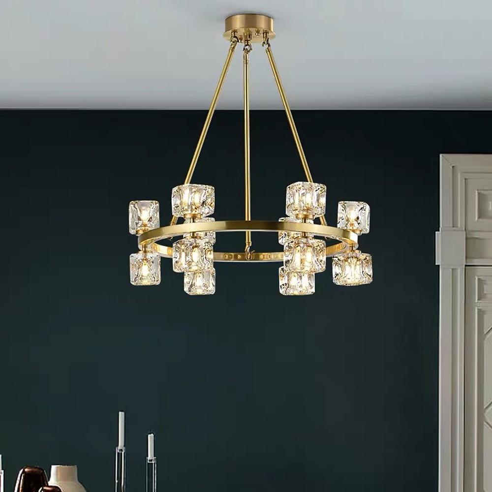 Crystal Spotlight Chandelier with Gold Brass Finish & LED Lights