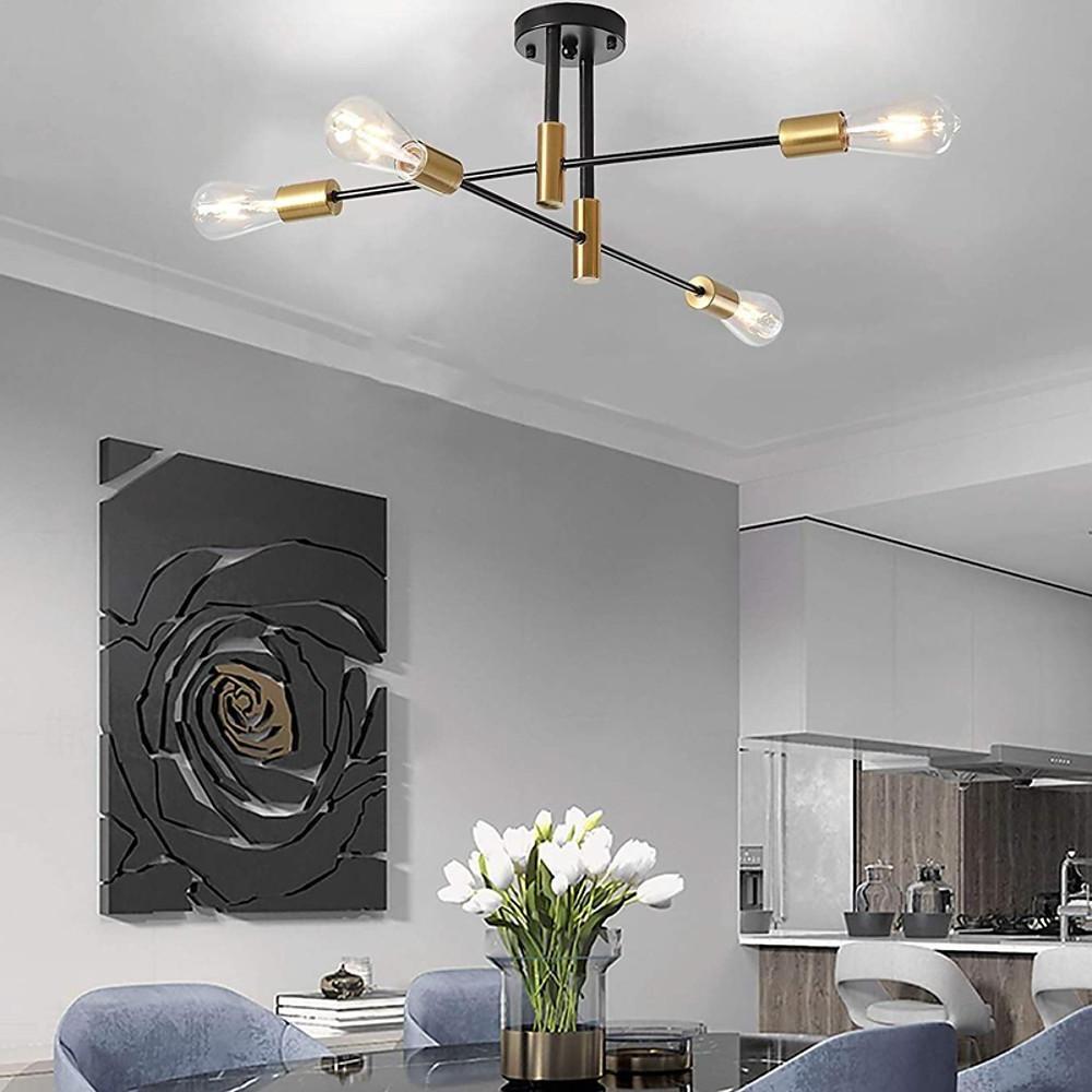 Modern Iron Sputnik Chandelier 4-Light Black & Gold