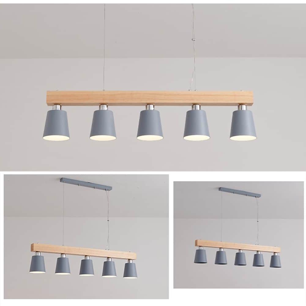 Farmhouse Pendant Light Metal Wood 5-Light Dining Room Fixture