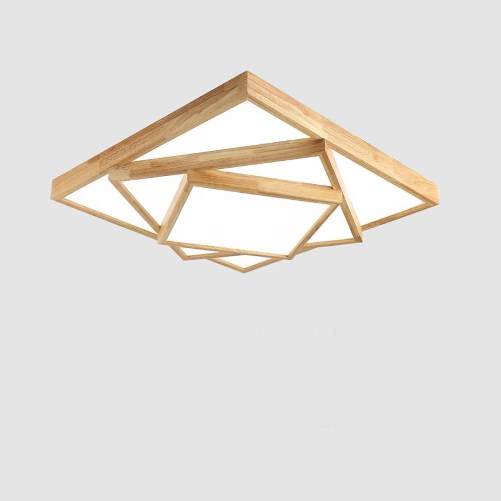 Nordic Wood Geometric Flush Mount Ceiling Light with Dimmable LED