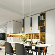 Cylindrical Pendant Light with Marble Shade and Metal Finish