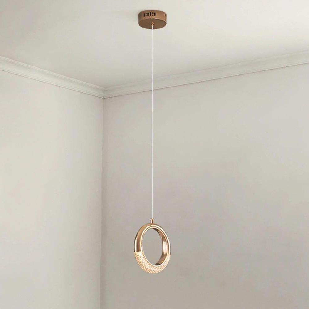 Modern Ring Pendant Light LED Electroplated Metal Hanging Lamp