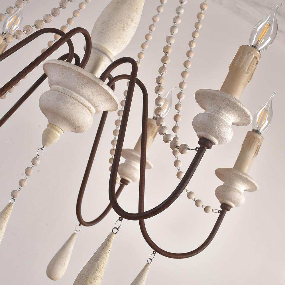 Farmhouse Wood Bead Chandelier with Candle-Style Lights 6-Light