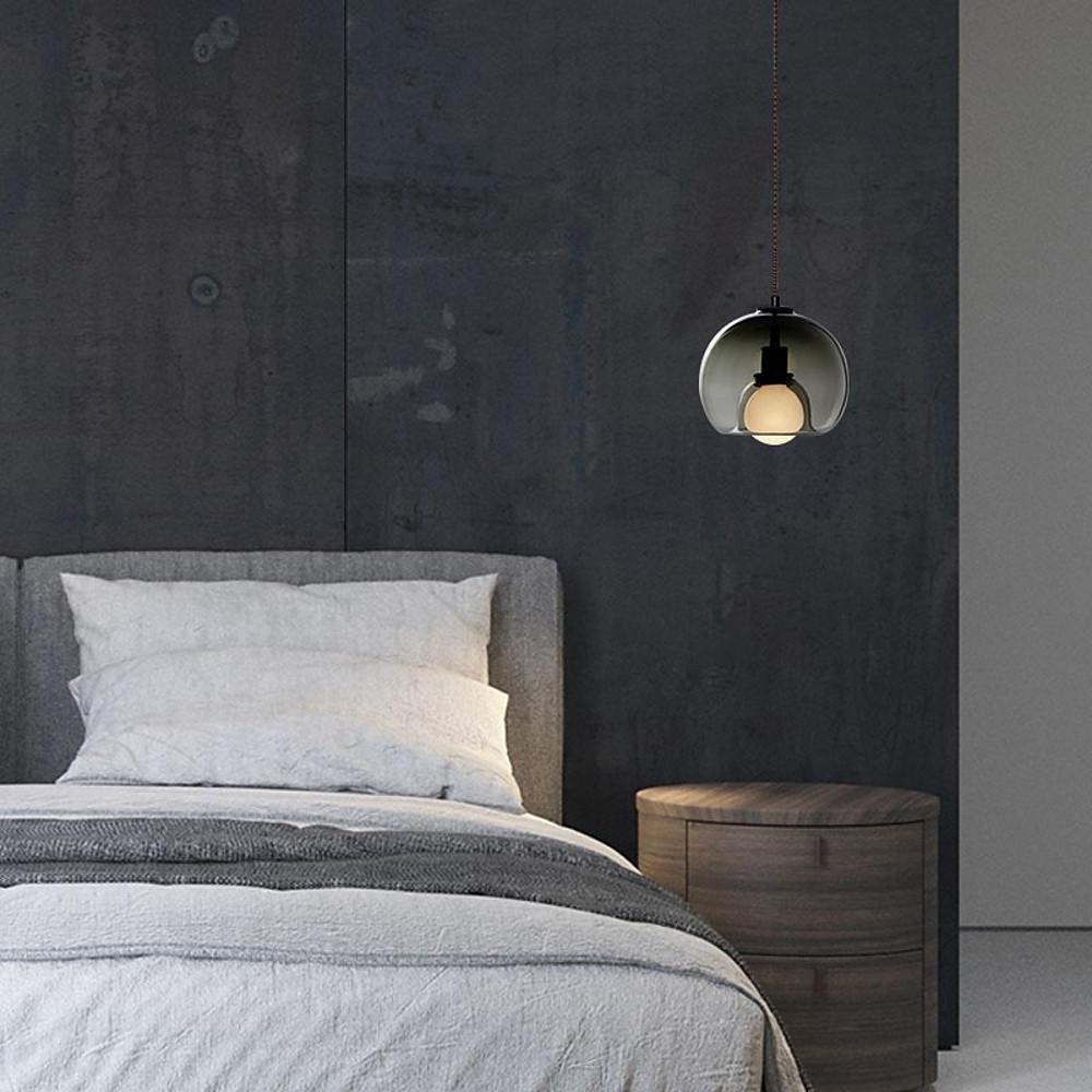 Semi-Globe Glass Pendant Light with Electroplated Metal Finish