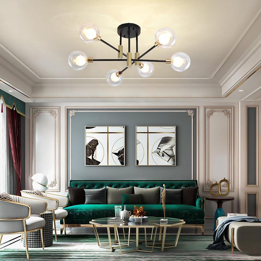 Modern Sputnik Flush Mount Ceiling Light with Metal & Glass Shade