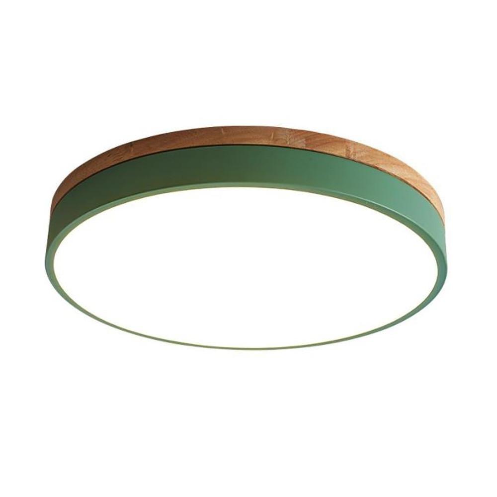 Modern Drum Flush Mount LED Ceiling Light Metal Wood Design