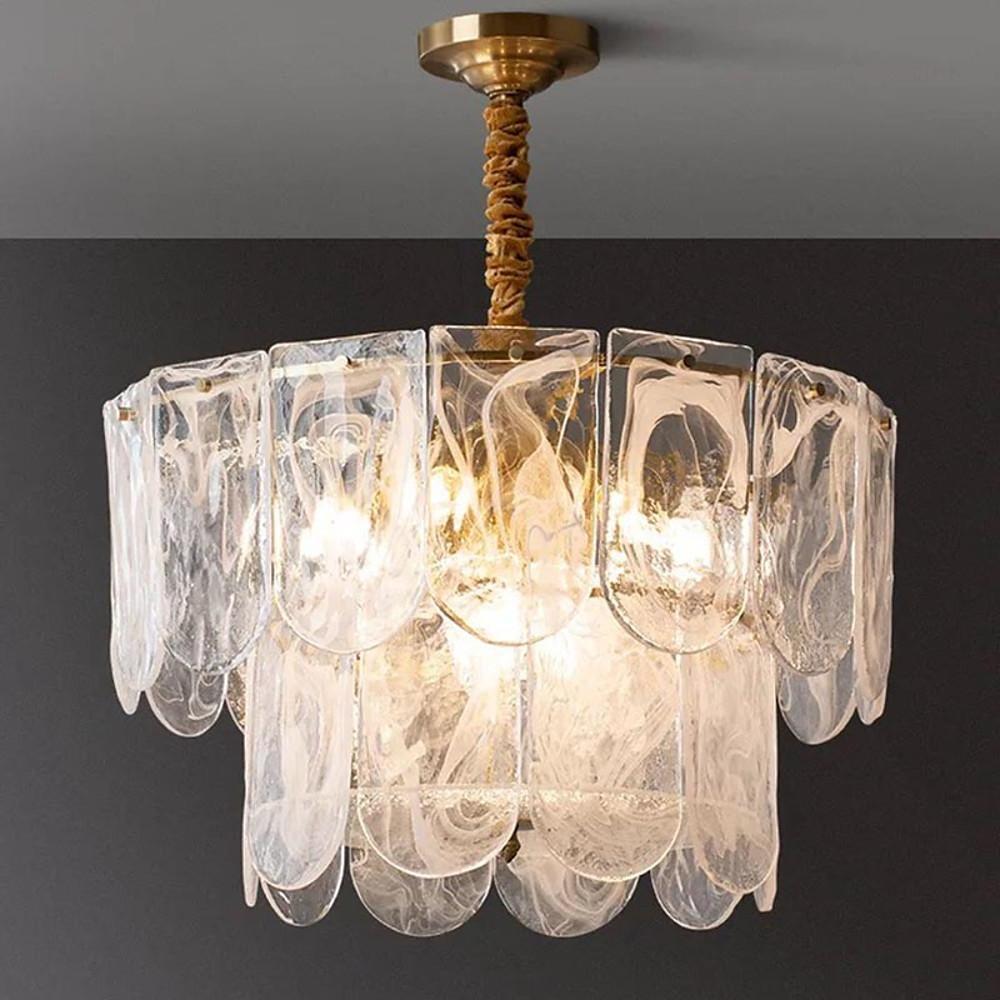 Modern Lantern Chandelier with Glass Shades - 9 to 12 Light