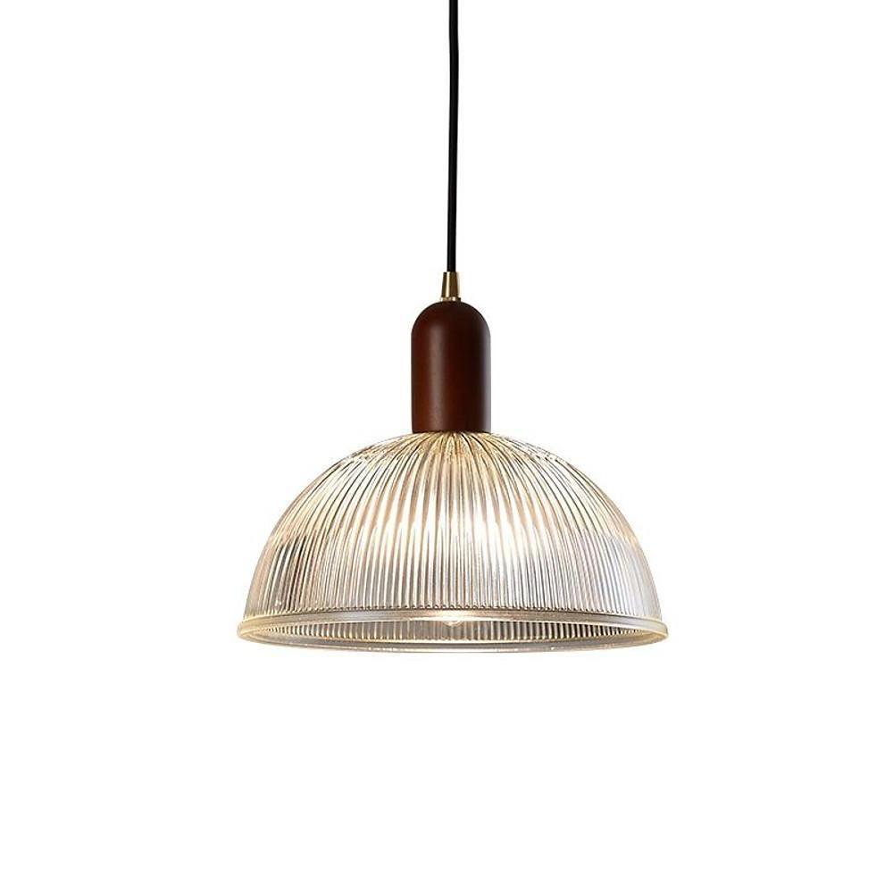 Vintage Glass Wood Pendant Light Bowl Ceiling Fixture