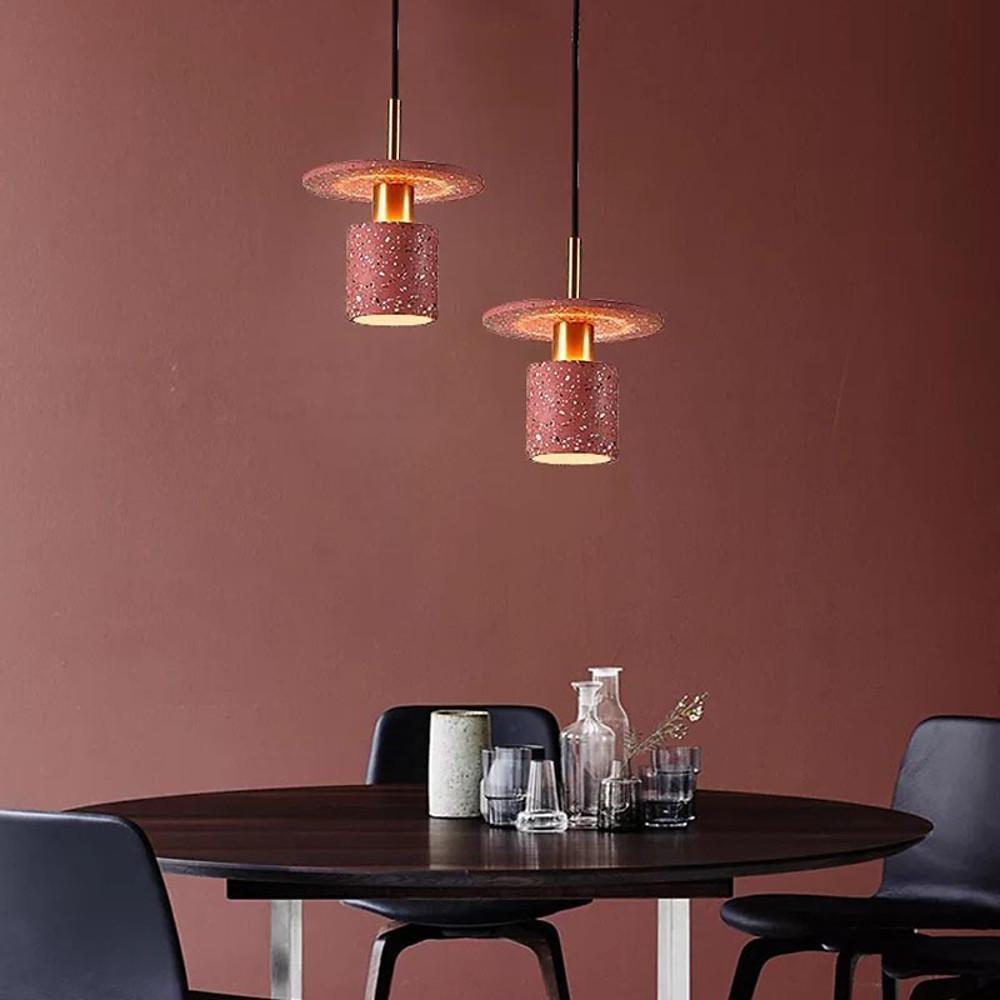 Terrazzo Cement Cylinder LED Pendant Light Modern Island Lighting