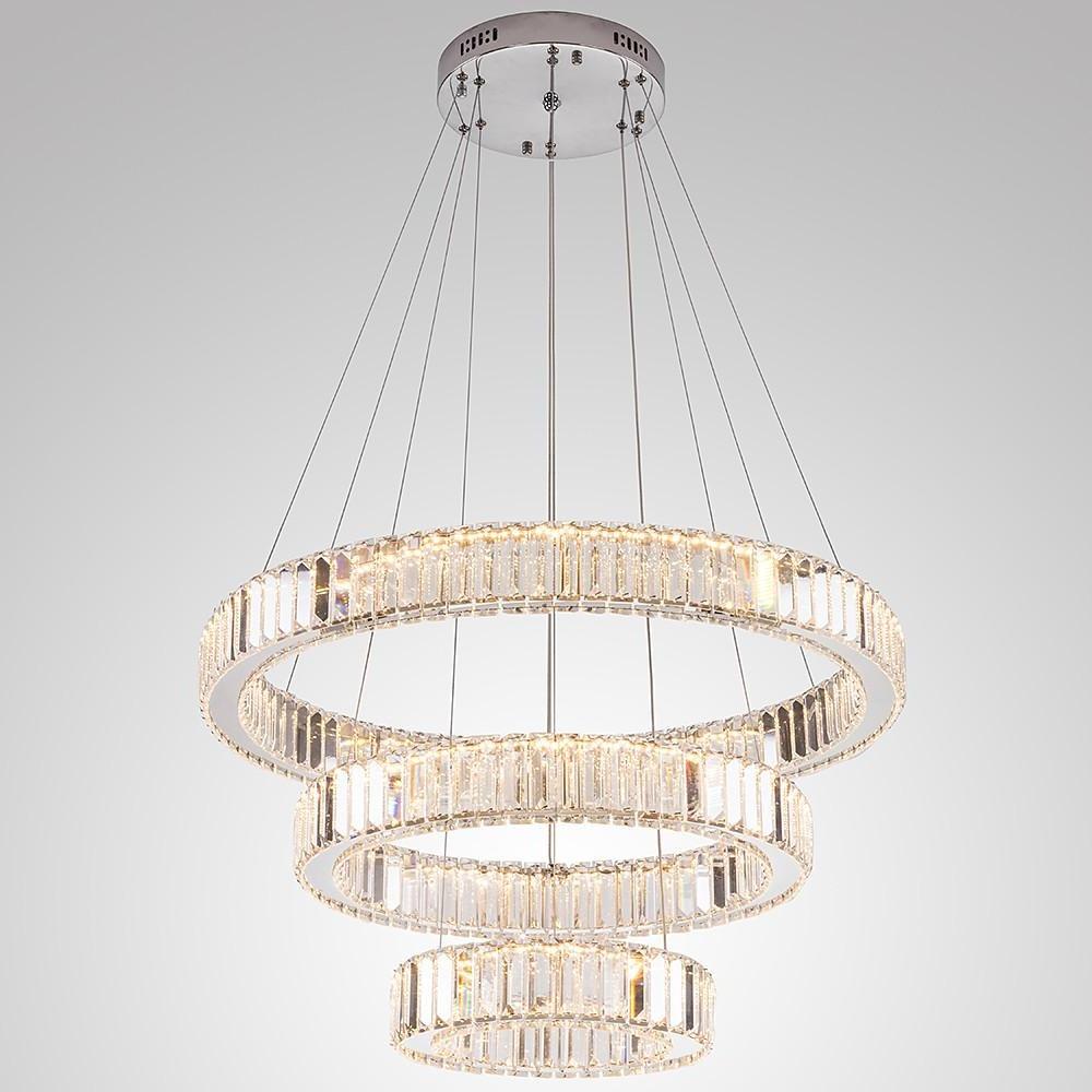 Crystal 3-Tier Ring Pendant Light Modern Chrome Chandelier