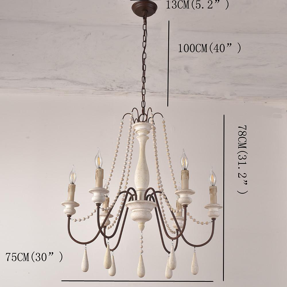 Farmhouse Wood Bead Chandelier with Candle-Style Lights 6-Light