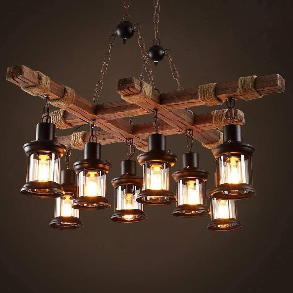 Vintage Wood & Glass 8-Light Farmhouse Pendant Chandelier