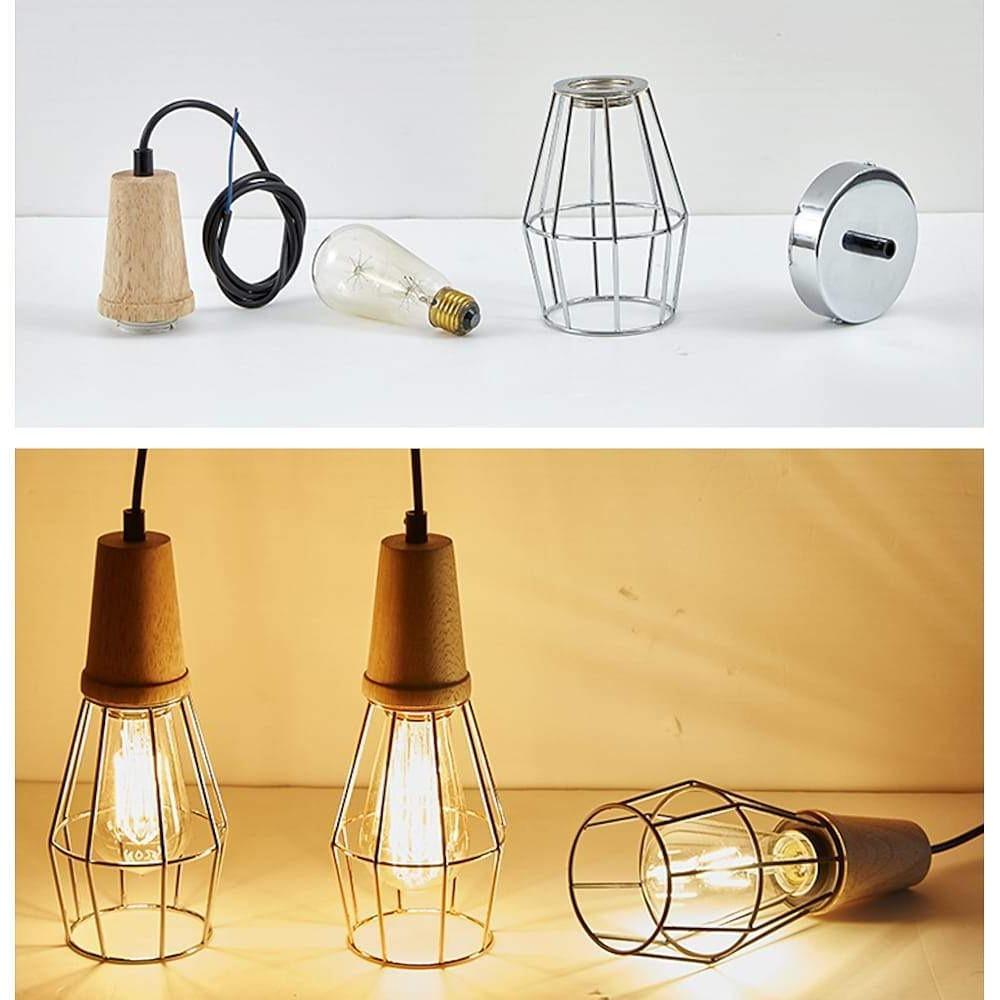 Vintage Lantern Pendant Light | Metal Wood Design | LED Ceiling