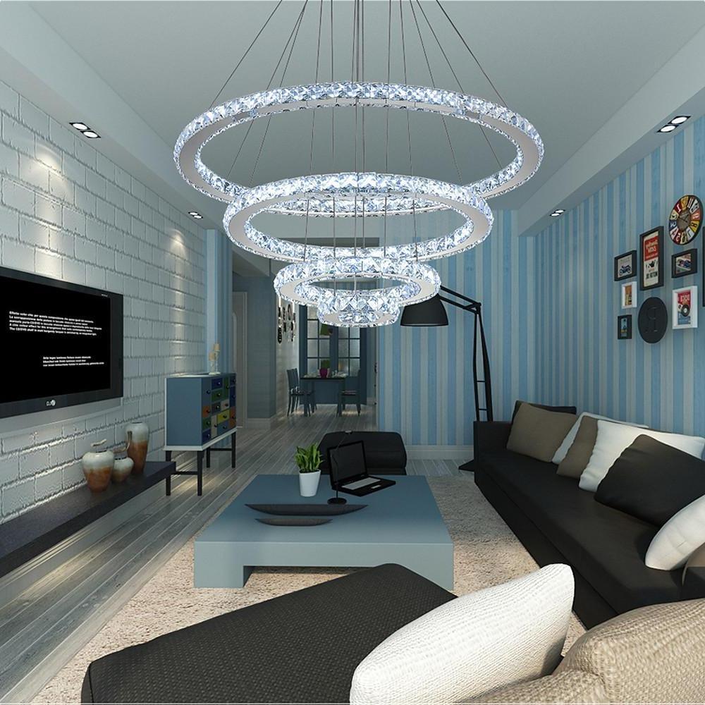 4-Tier Crystal Ring Chandelier - Modern LED Pendant Light