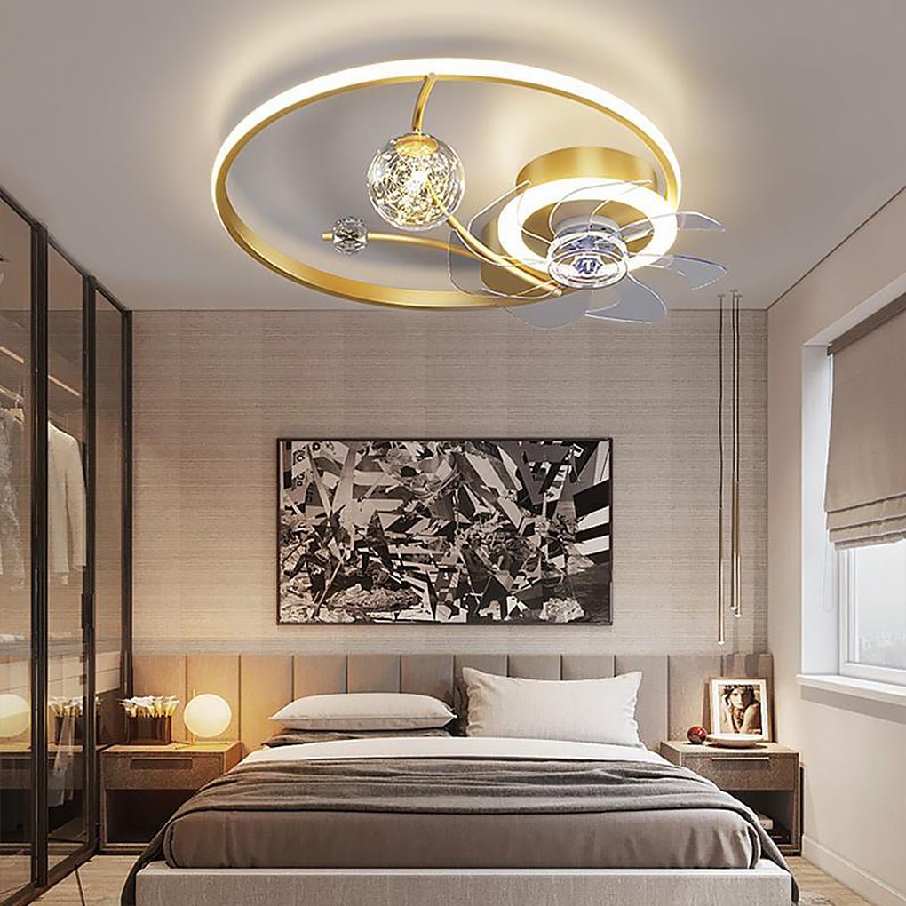Modern Flush Mount Ceiling Fan with LED Light & Remote Control