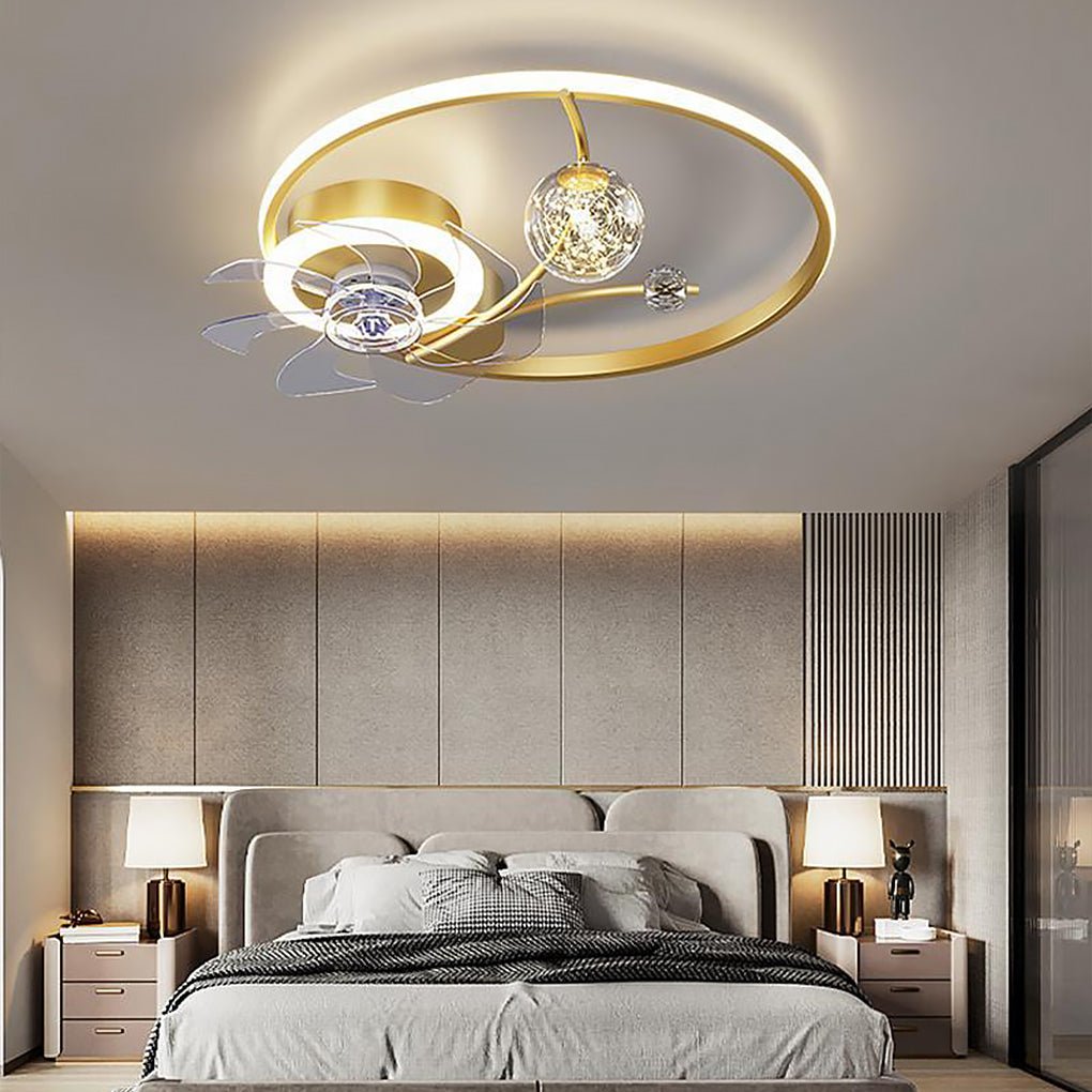 Modern Flush Mount Ceiling Fan with LED Light & Remote Control