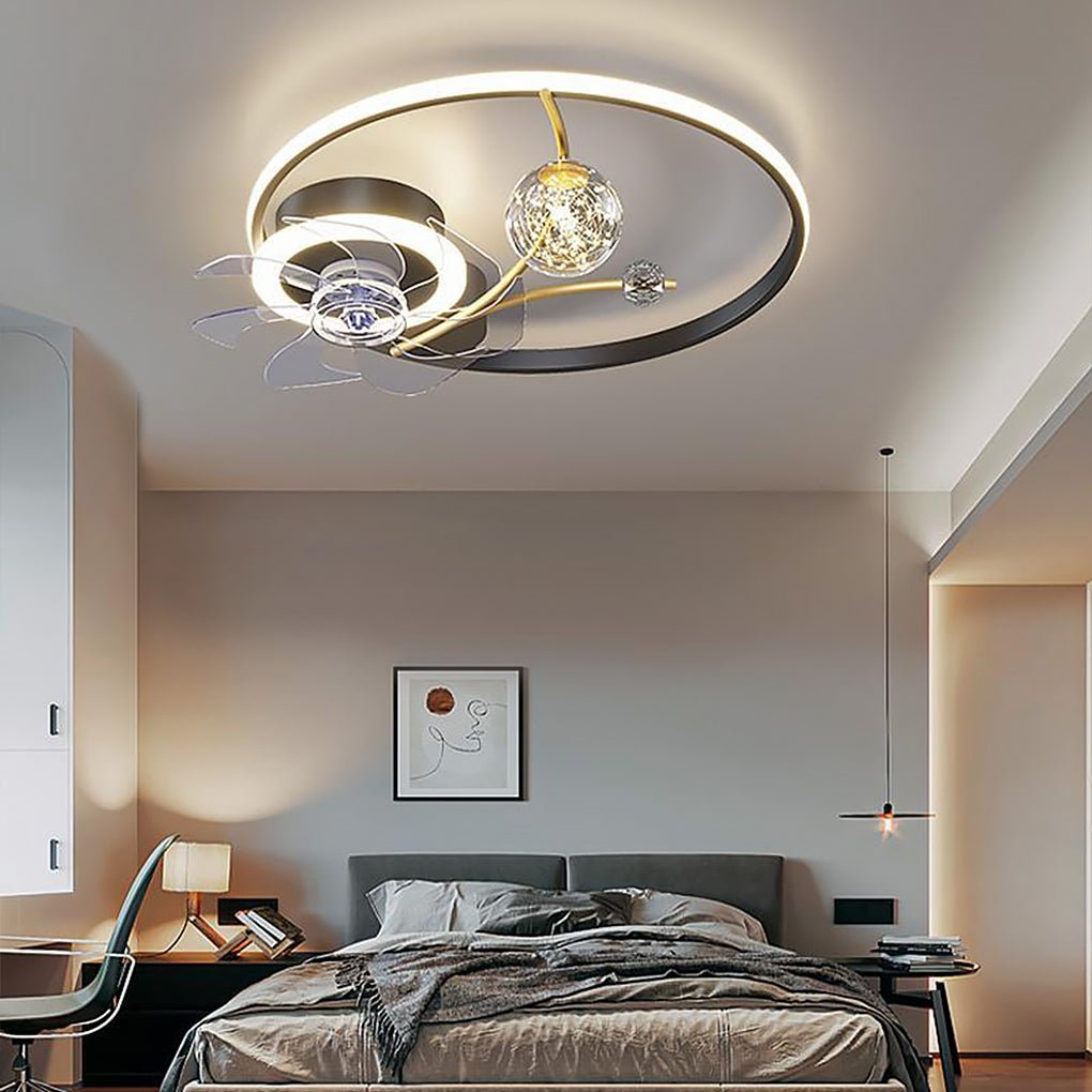Modern Flush Mount Ceiling Fan with LED Light & Remote Control