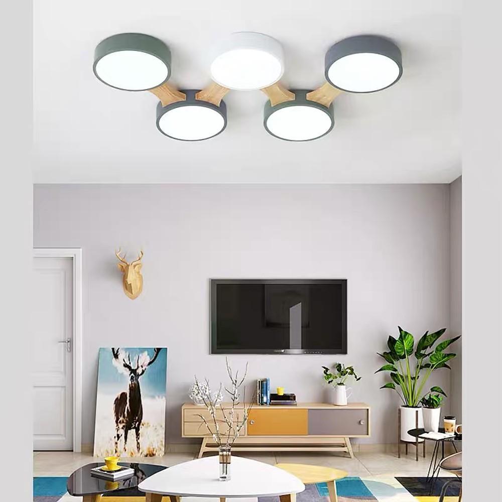 Modern Circular LED Flush Mount Ceiling Light - Wood & PVC