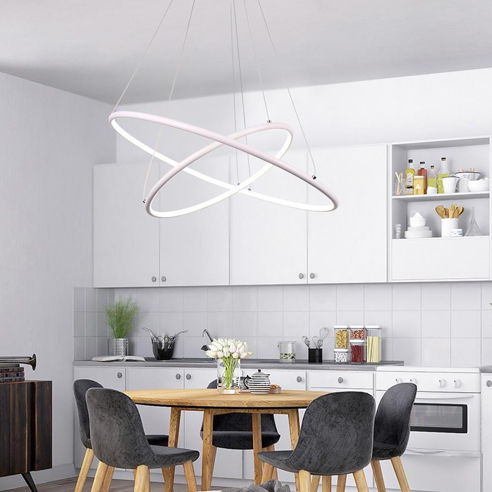 Modern LED Chandelier 2-Ring Geometric Adjustable Pendant Light