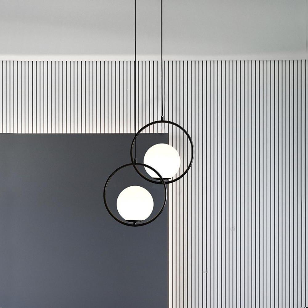 Opal Glass Ball Pendant Light with Metal Ring Frame