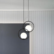 Opal Glass Ball Pendant Light with Metal Ring Frame