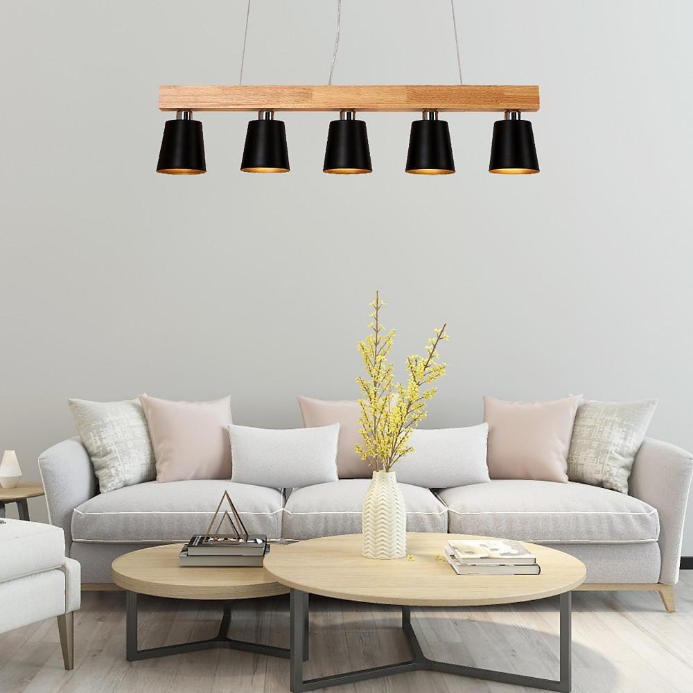 Linear Wood Chandelier 5-Light Island Kitchen Dining Room Pendant