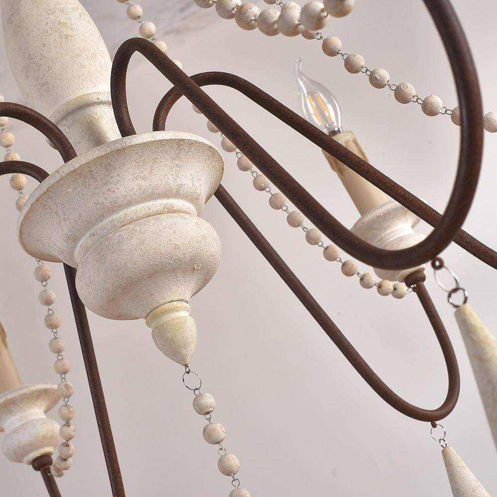 Farmhouse Wood Bead Chandelier with Candle-Style Lights 6-Light