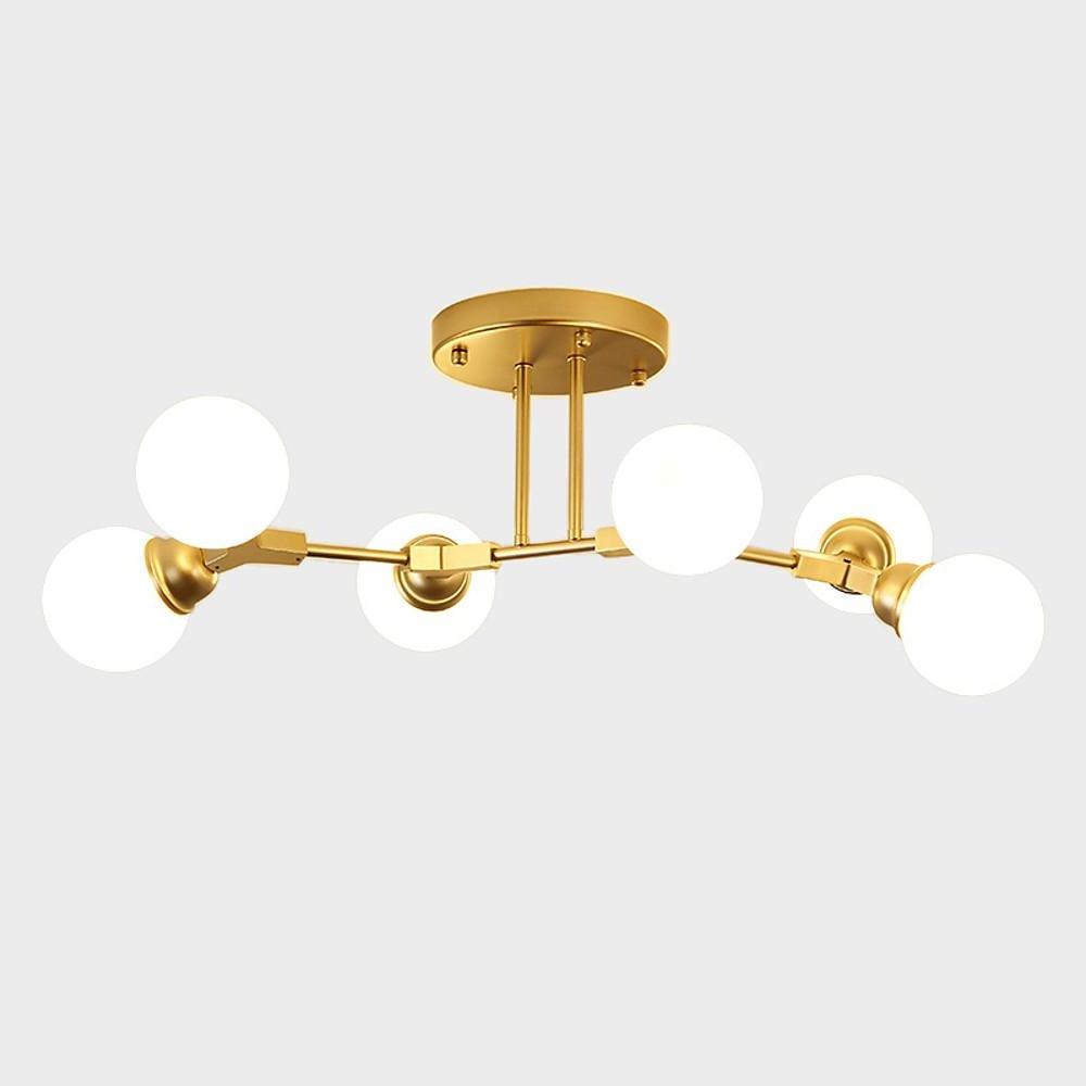 6-Light Sputnik Semi-Flush Mount Light Gold 31'' Opal Glass