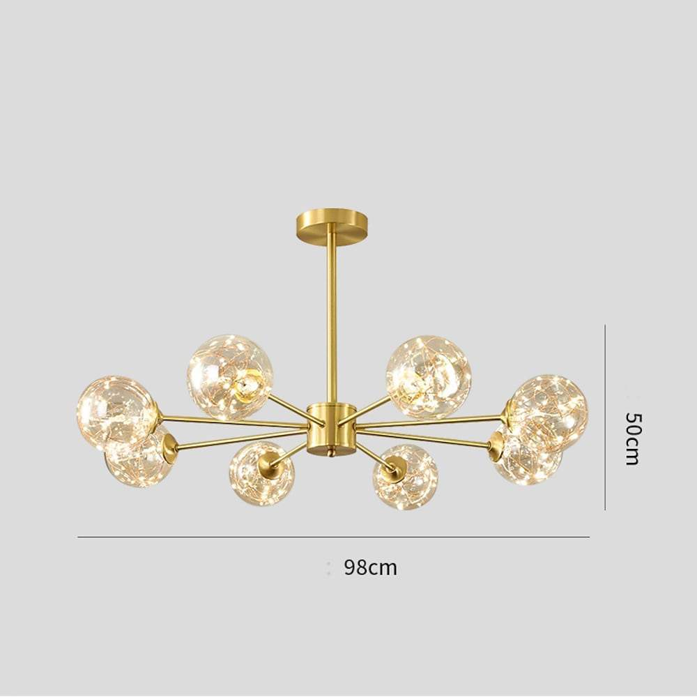 6-Light Glass Globe Chandelier with Brass Finish