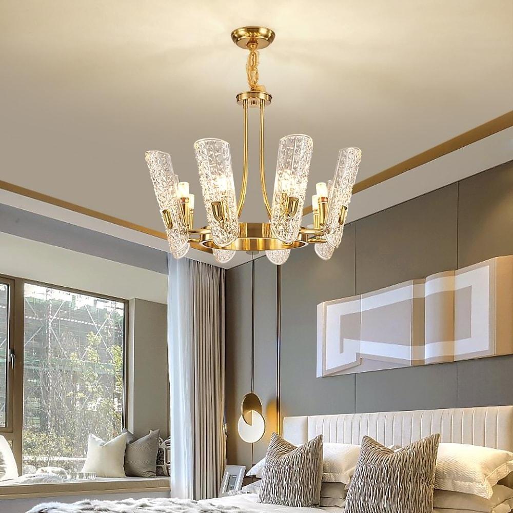 Modern Gold Metal Glass Chandelier – 8 to 16 Light Options