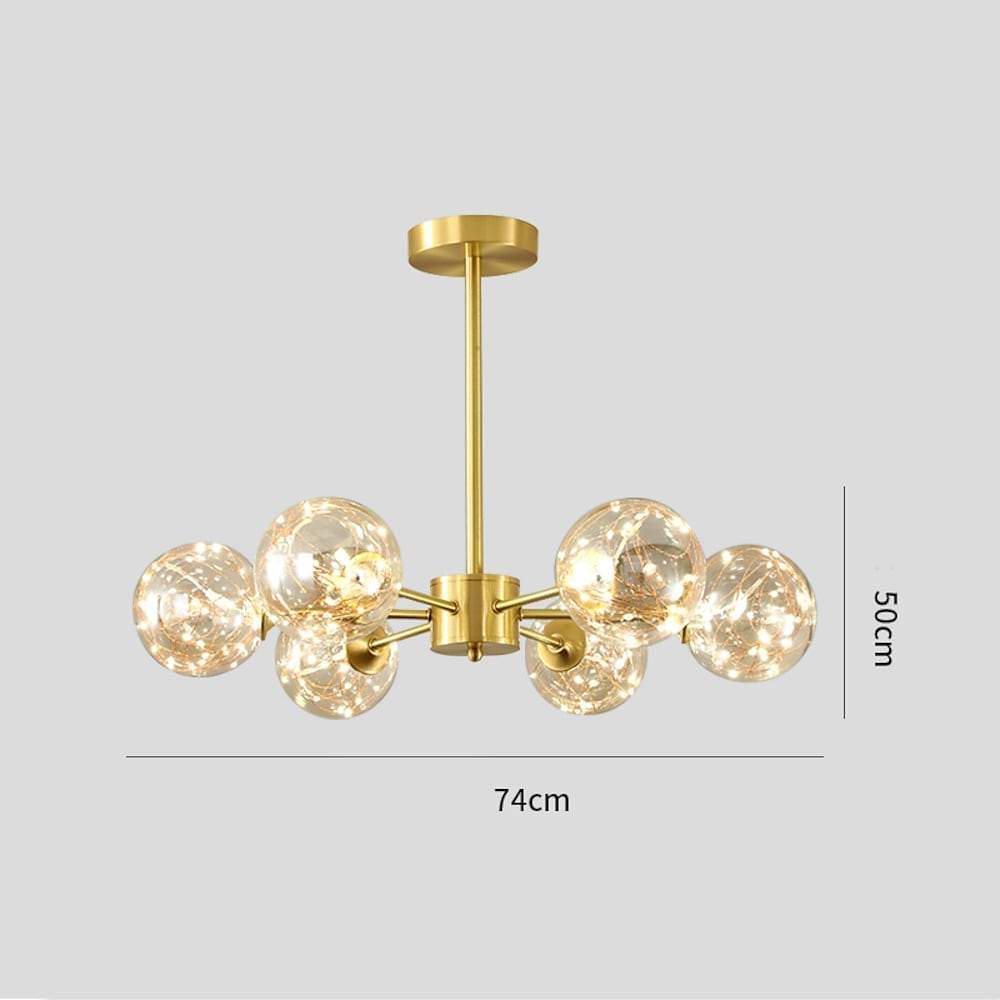 6-Light Glass Globe Chandelier with Brass Finish