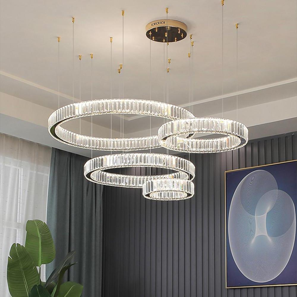 Modern Crystal Chandelier 4-Ring Gold Foyer Statement Lighting